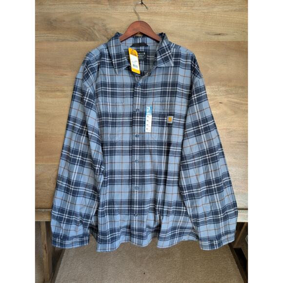 Carhartt Other - Carhartt Flannel Shirt Mens 3XL Blue Plaid Relaxed Fit Long Sleeve Button-Up NWT